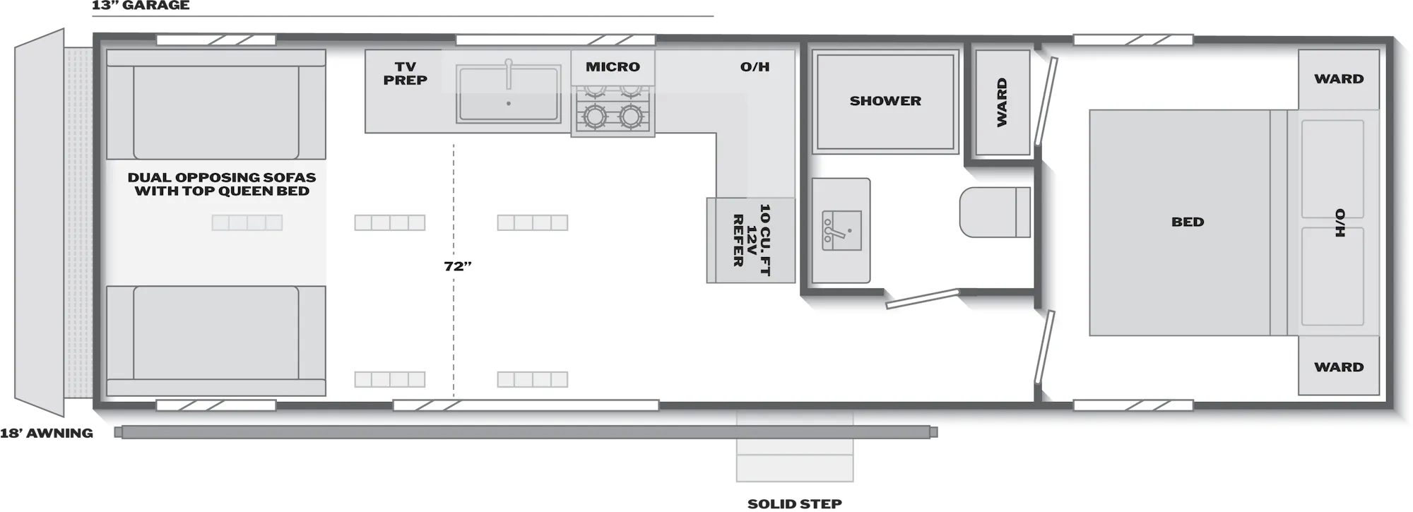 2027 Keystone Impact Aluminum 2813 floor plan diagram — Toy Hauler, sleeps 6