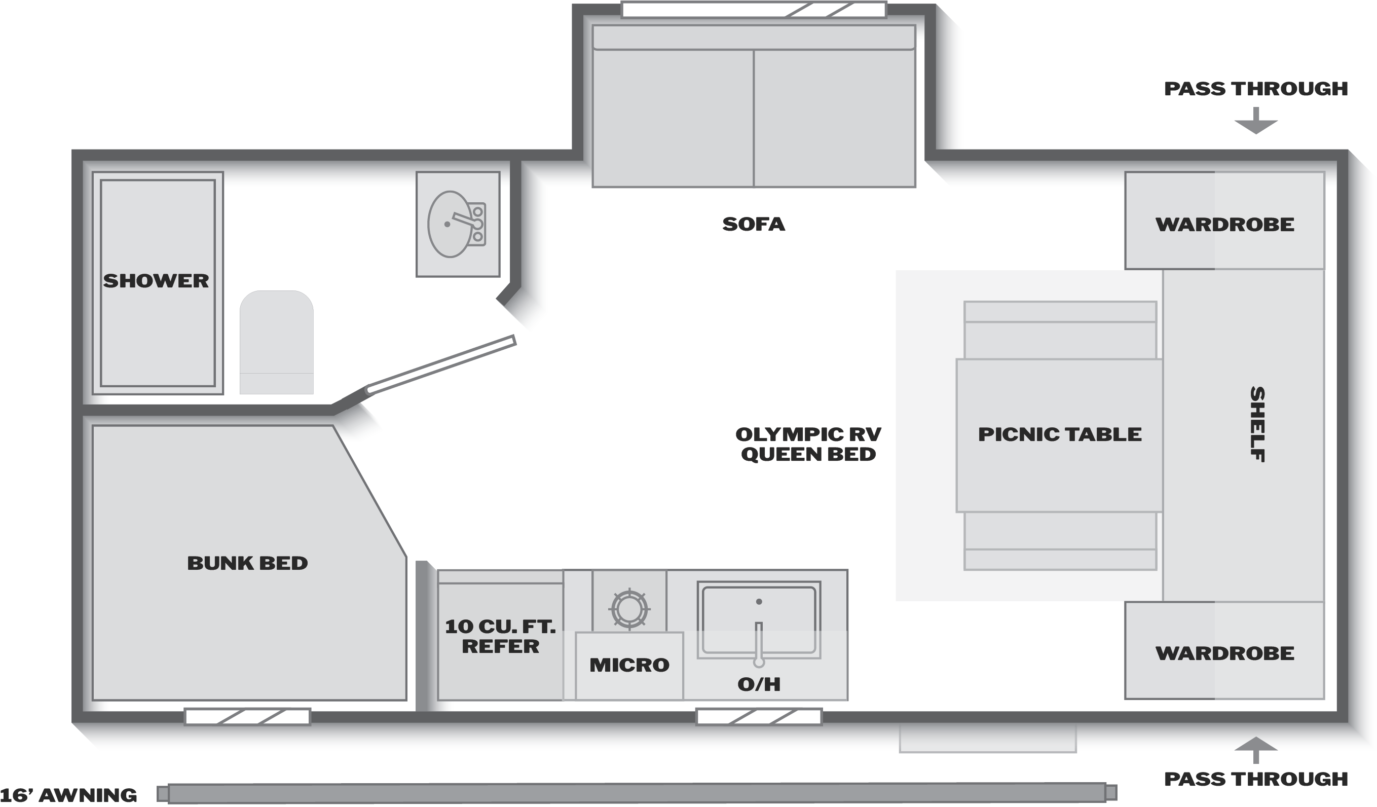 Floorplan of RV model 1990BHS