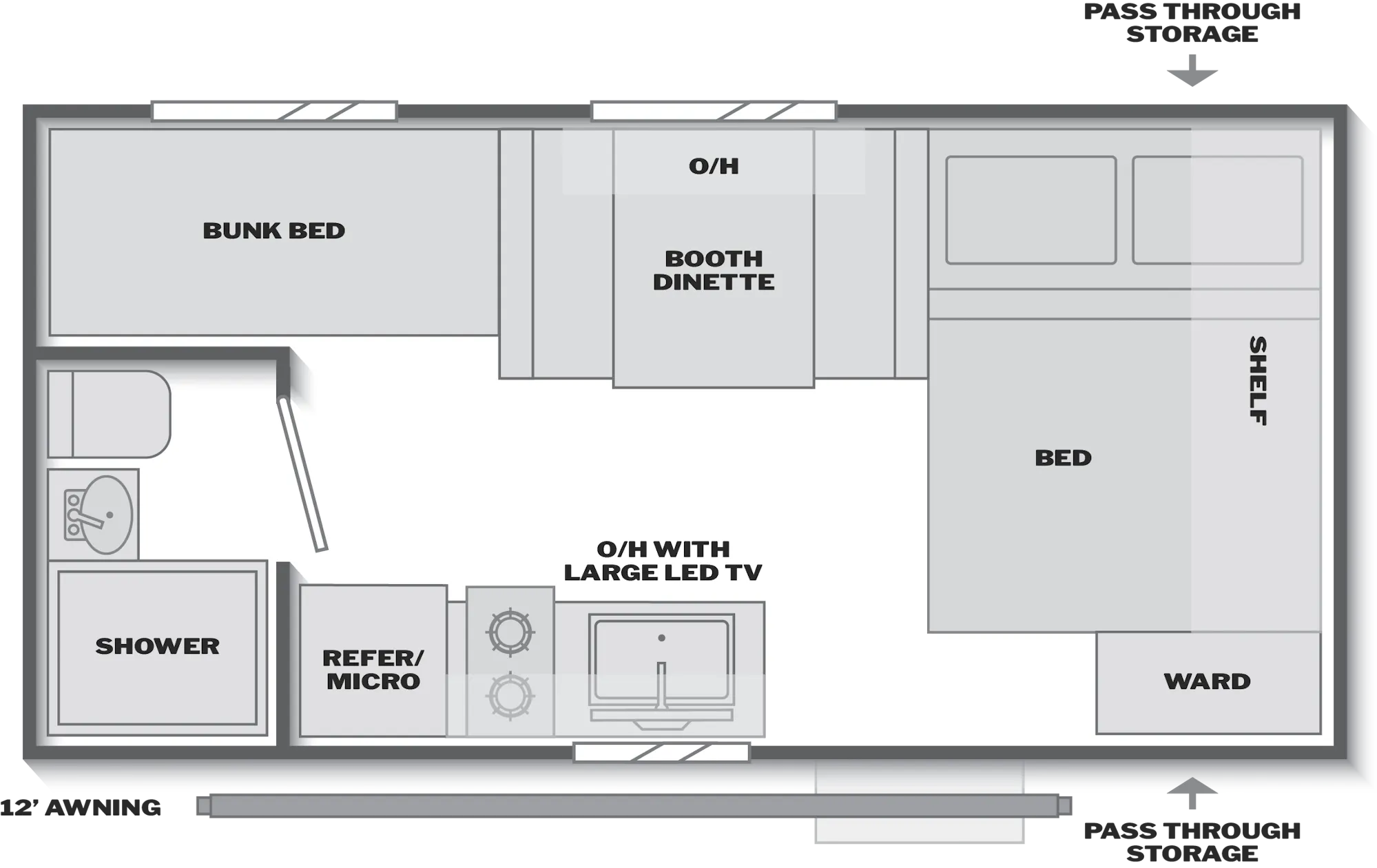 2027 Keystone Passport Classic 160BHC floor plan diagram — Bunk House, sleeps 6