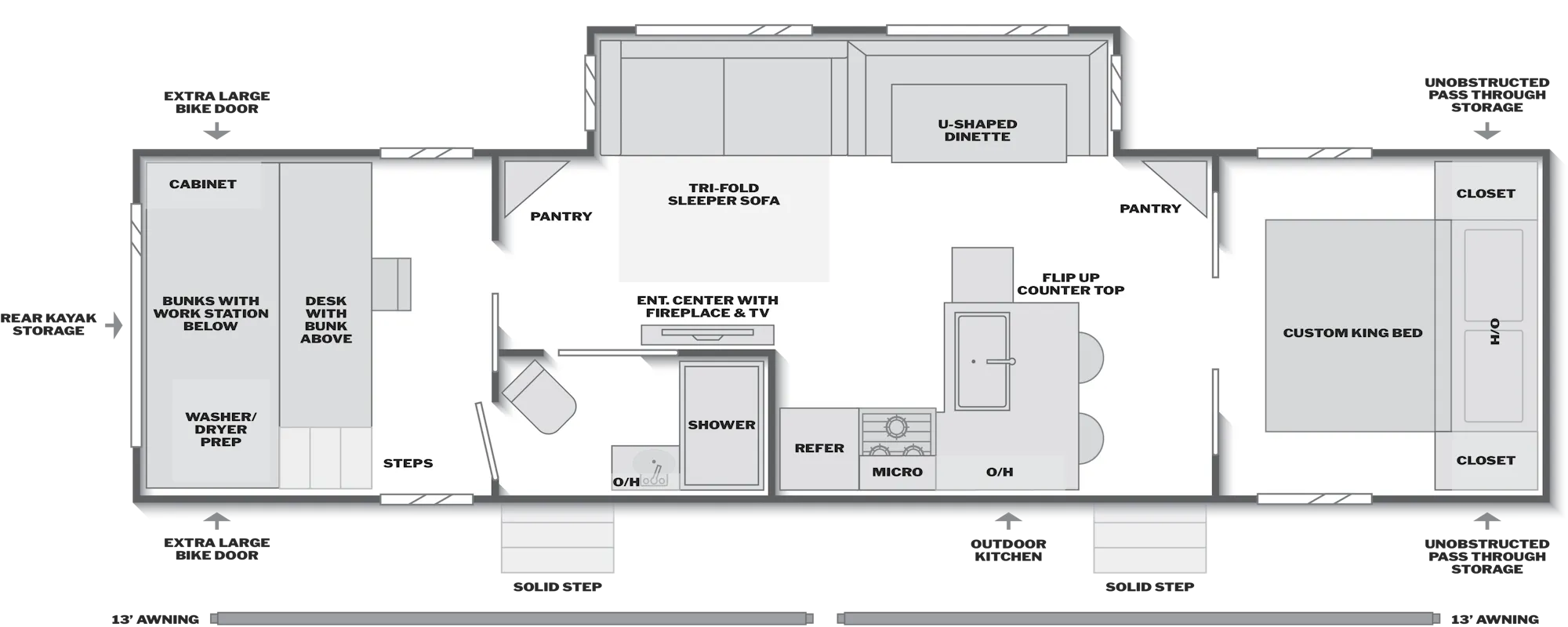 2027 Keystone Passport Super Lite 3310WFA floor plan diagram — Bunk House, sleeps 8