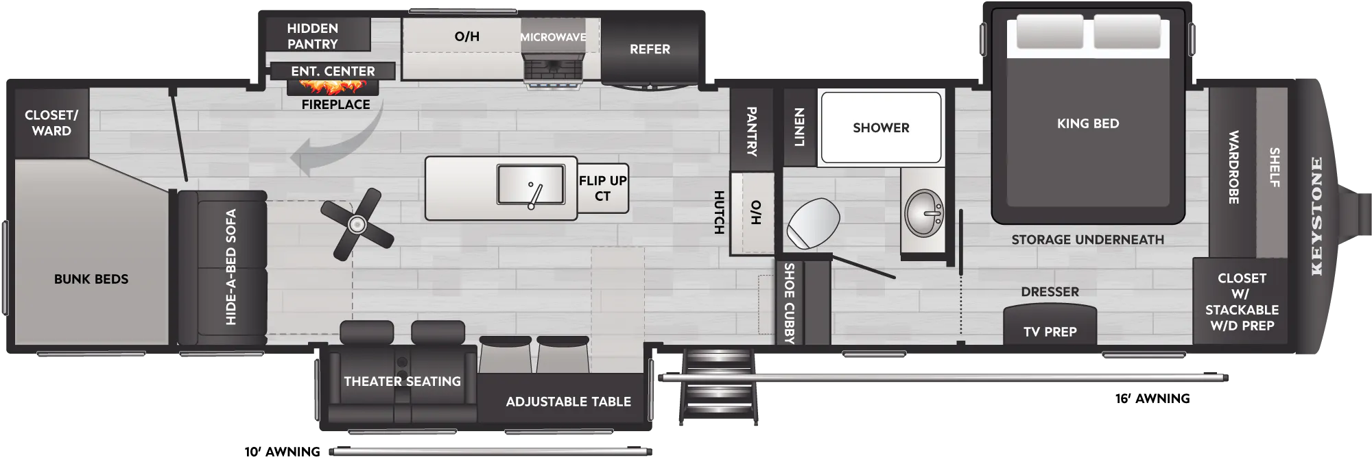 2027 Keystone Sprinter 3500RDB floor plan diagram — Bunk House, sleeps 6