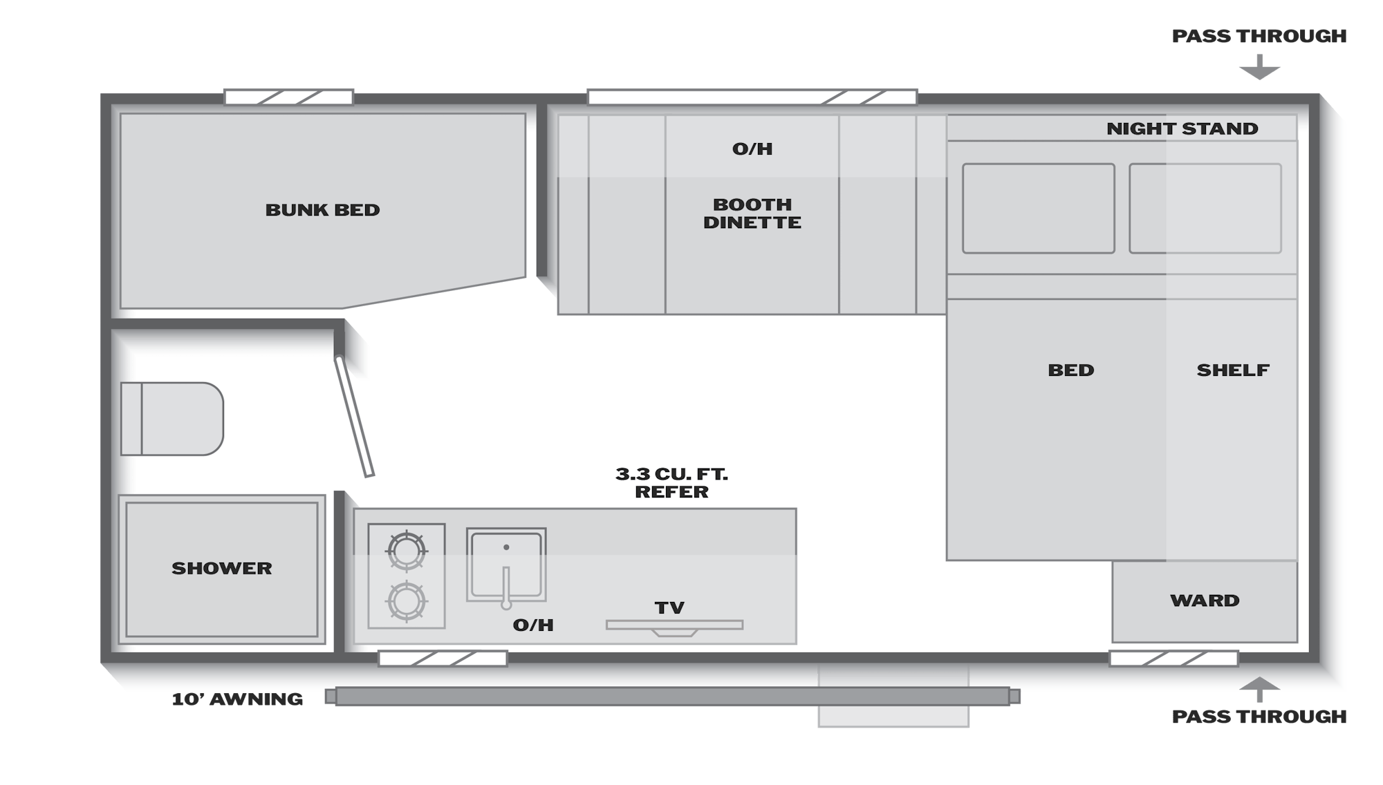 2027 Coleman Travel Trailers 18OG floor plan diagram — Bunk House, sleeps 5