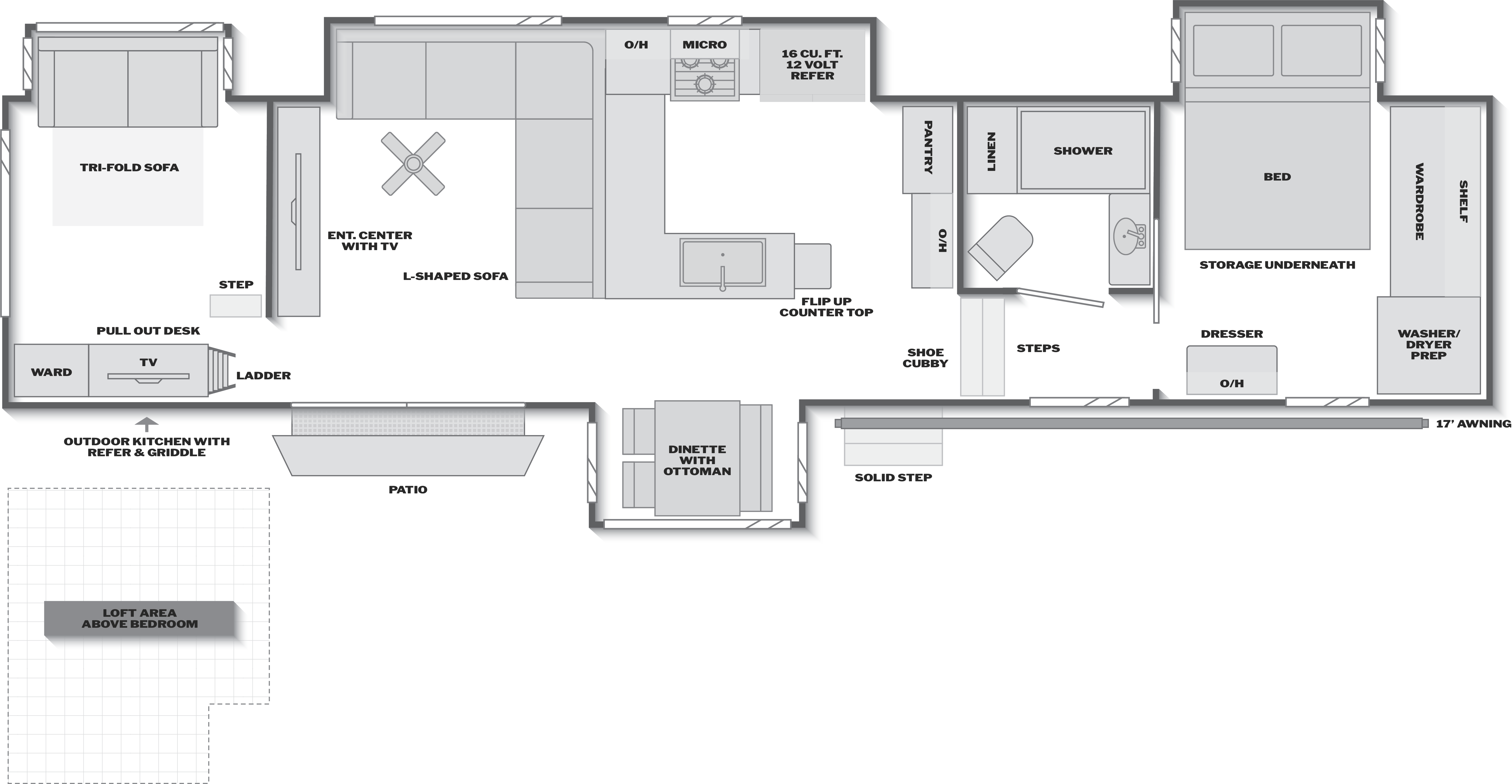 Floorplan of RV model 3950SSP