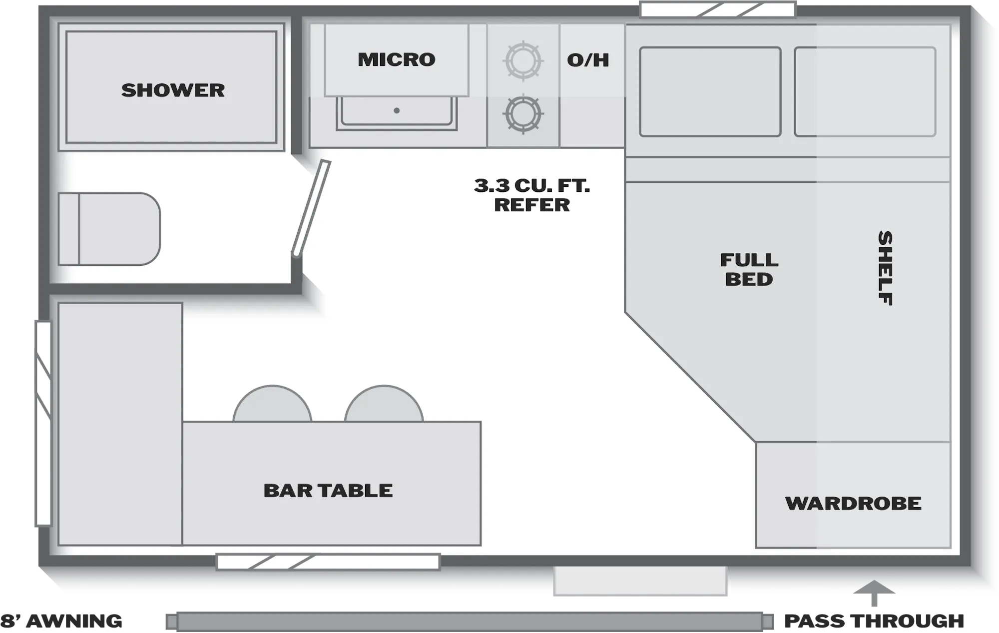 2026 Keystone Hideout Mini 120BT floor plan diagram — Travel Trailer, sleeps 2