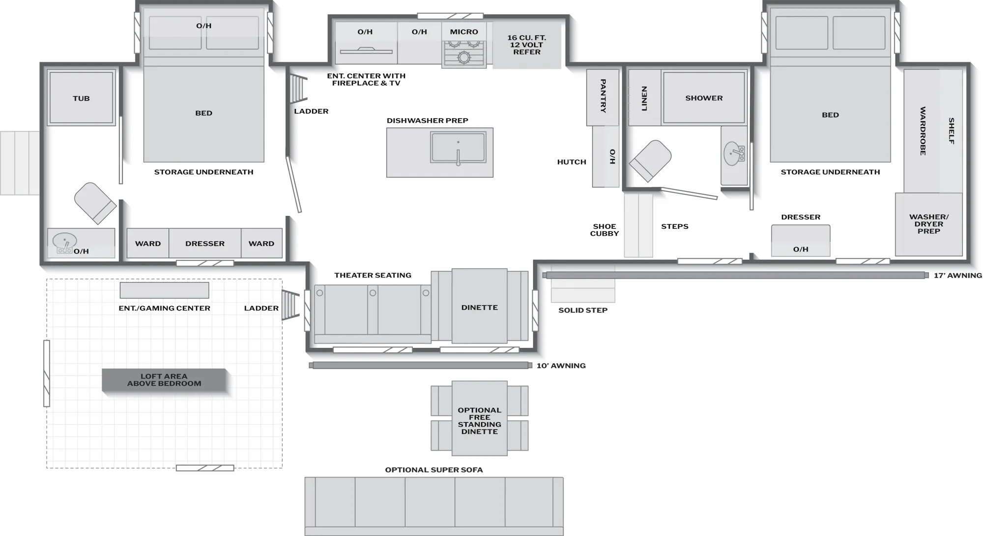 2027 Keystone Sprinter 3920DSL floor plan diagram — Bunk House, sleeps 12