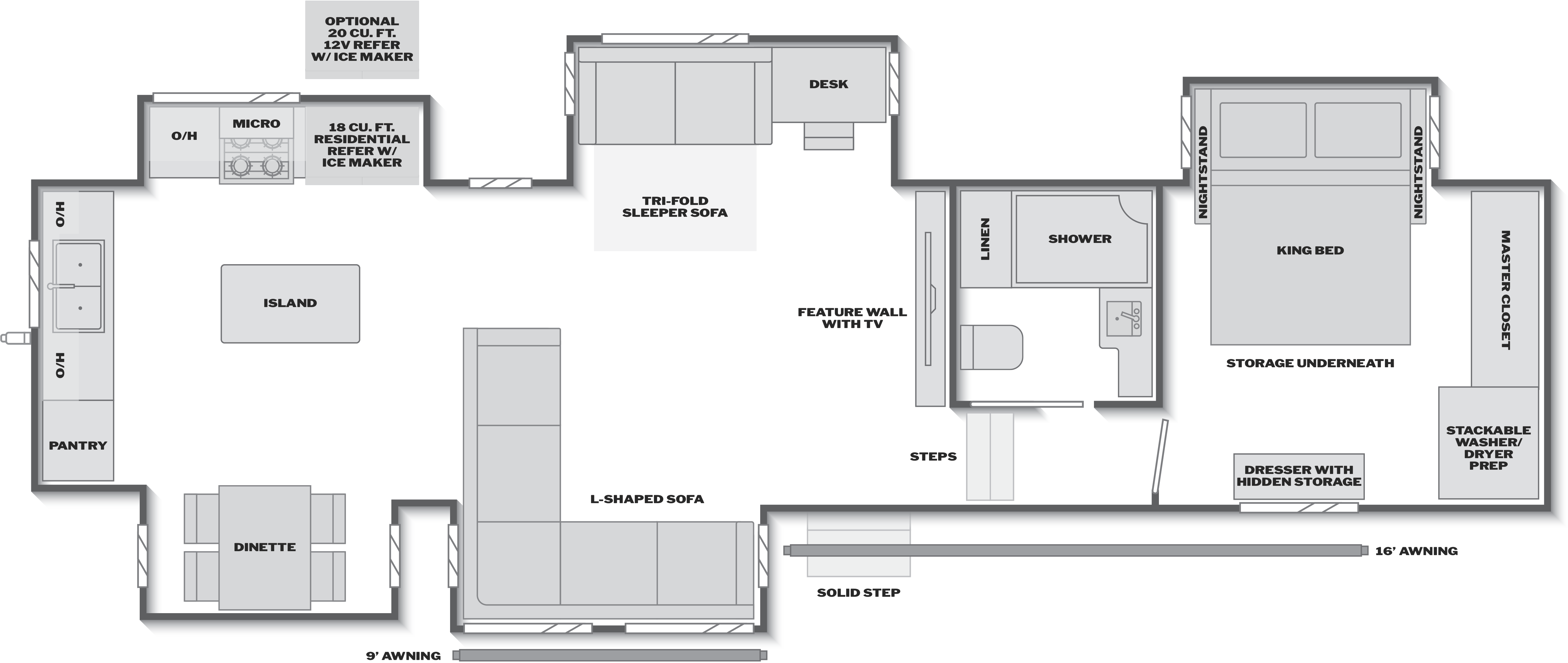 Floorplan of RV model 366LS