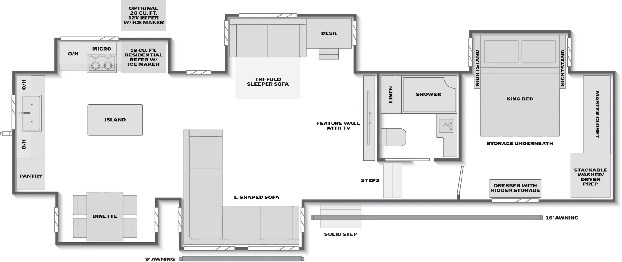 2027 Keystone Alpine Avalanche Edition 366LS floor plan diagram — Rear Kitchen, sleeps 6