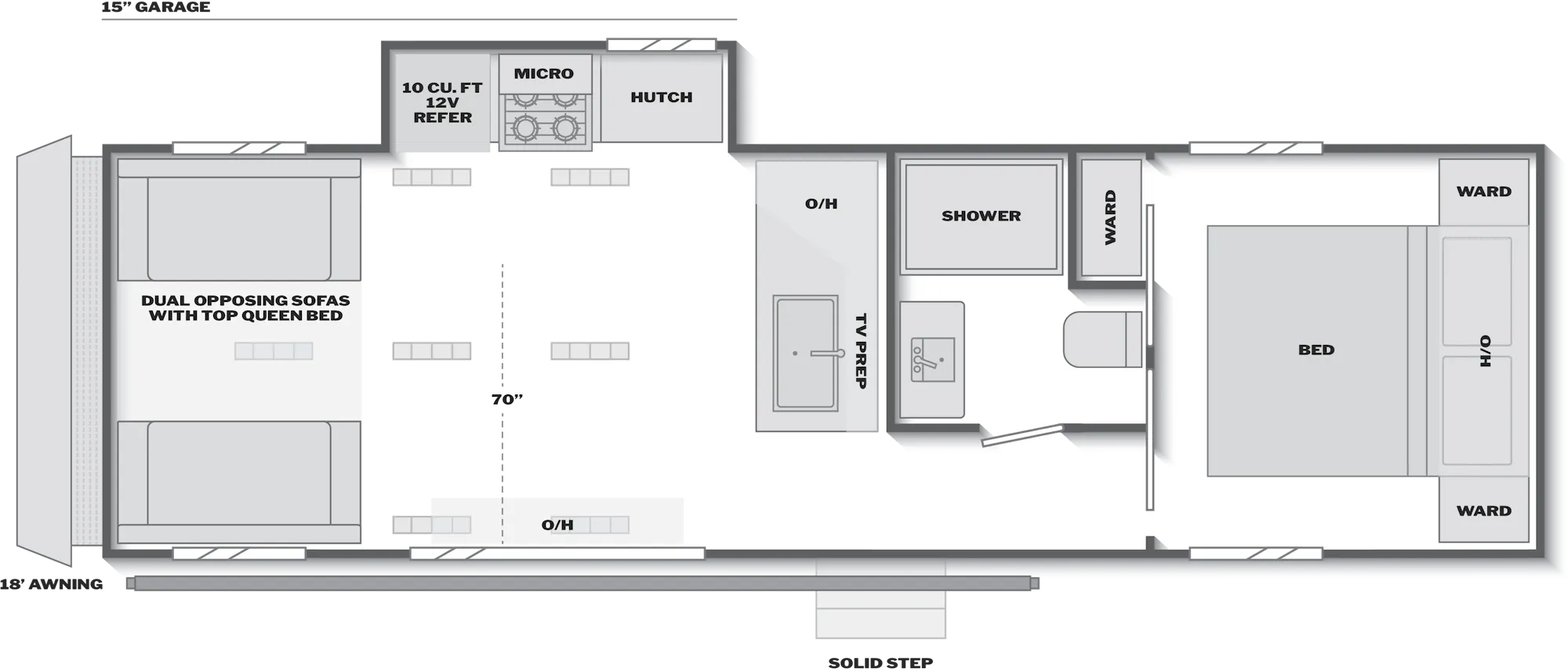2027 Keystone Impact Aluminum 2915 floor plan diagram — Toy Hauler, sleeps 6
