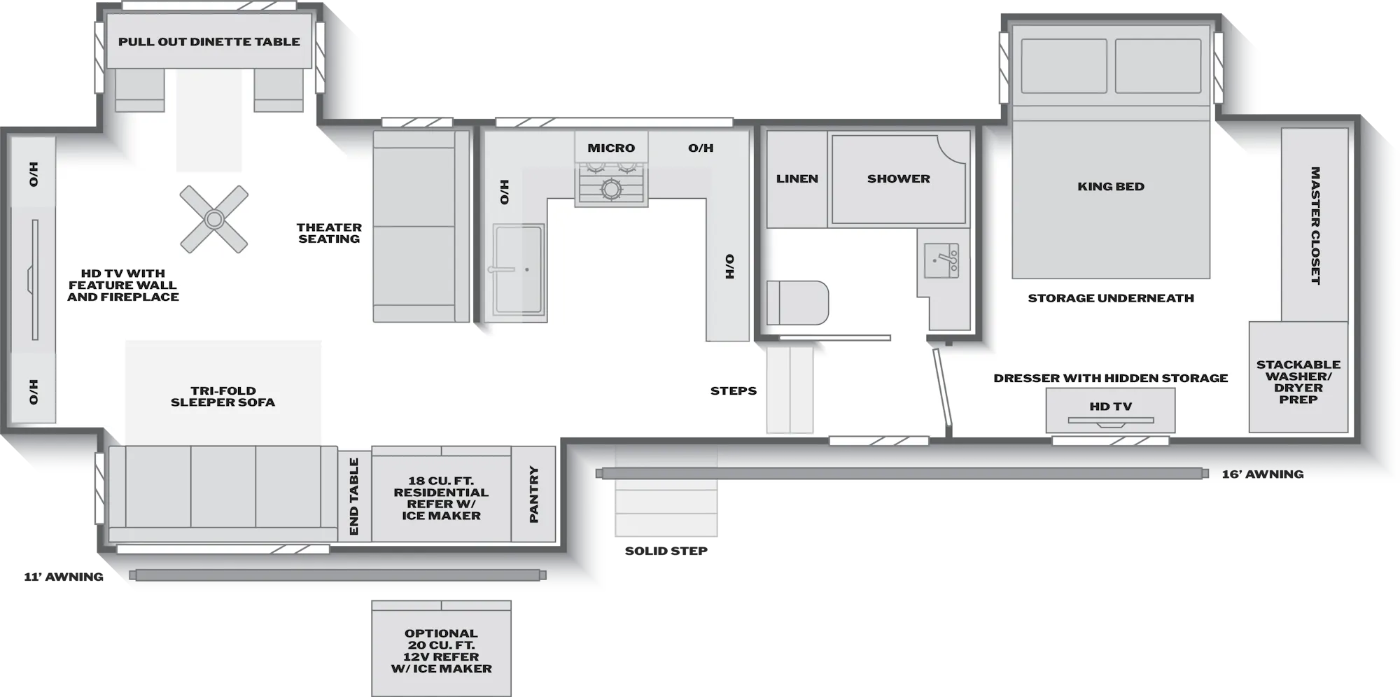 2027 Keystone Alpine 3100RE floor plan diagram — Rear Living, sleeps 4