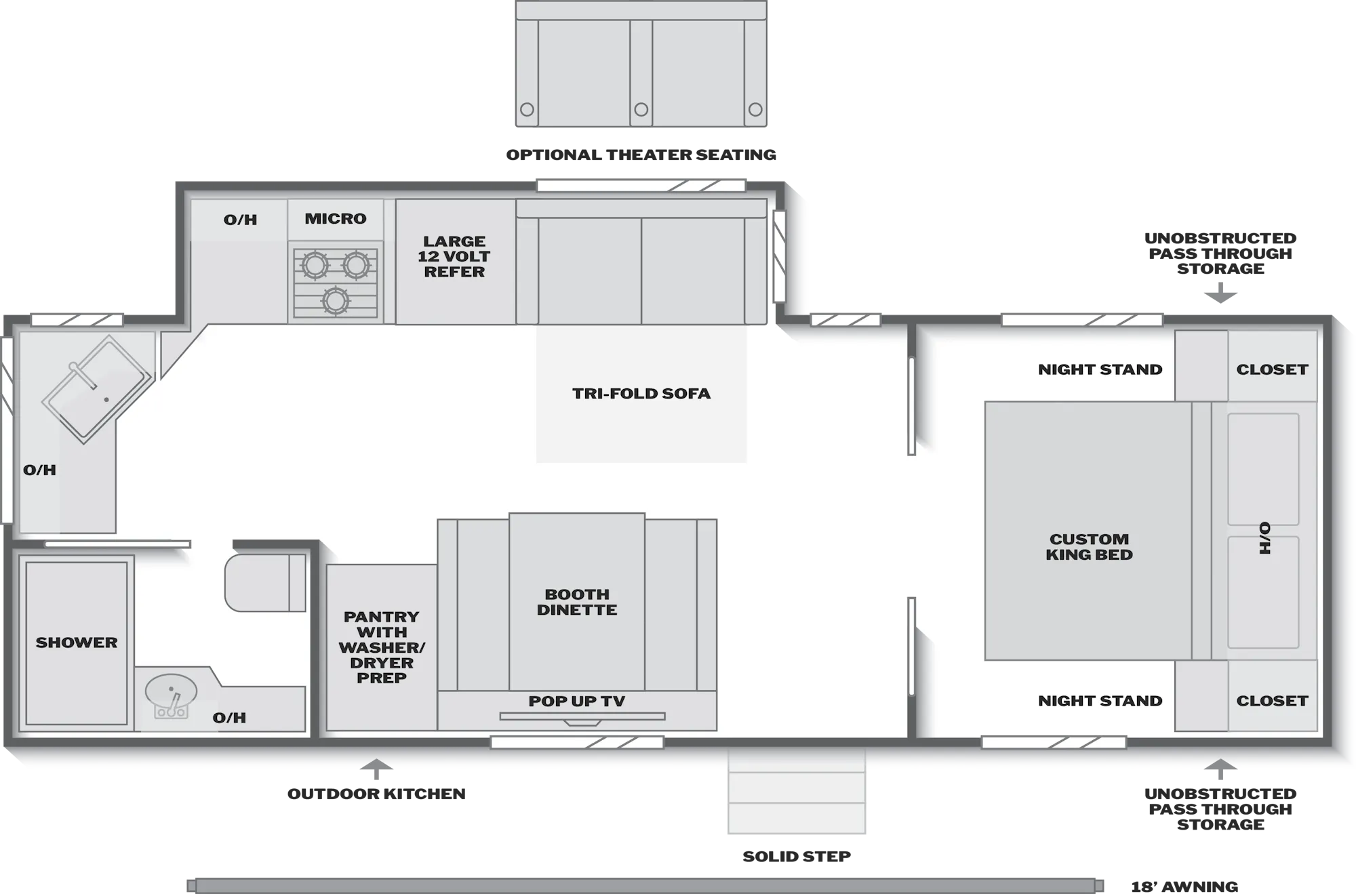 2027 Keystone Bullet Crossfire 234RBK floor plan diagram — Rear Kitchen, sleeps 4