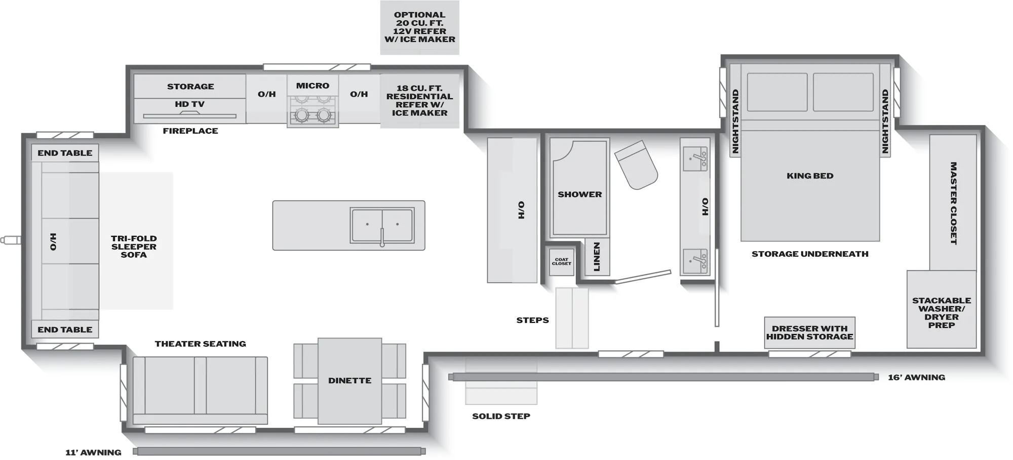 2027 Keystone Alpine Avalanche Edition 321RL floor plan diagram — Rear Living, sleeps 4